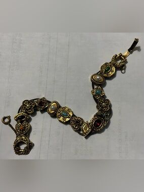 Vintage Victorian Revival Charm Slide Bracelet Unsigned Goldette